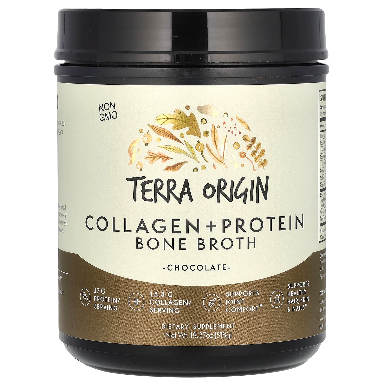 Шоколад Terra Origin Collagen Protein Bone Broth, вкус Chocolate, 518 г