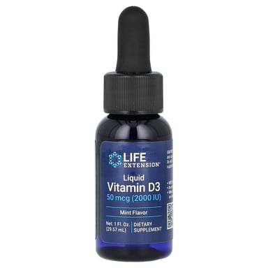 Витамин D3 Life Extension Liquid, вкус Mint, 50 мкг (2000 МЕ), 29.57 мл, жидкая форма