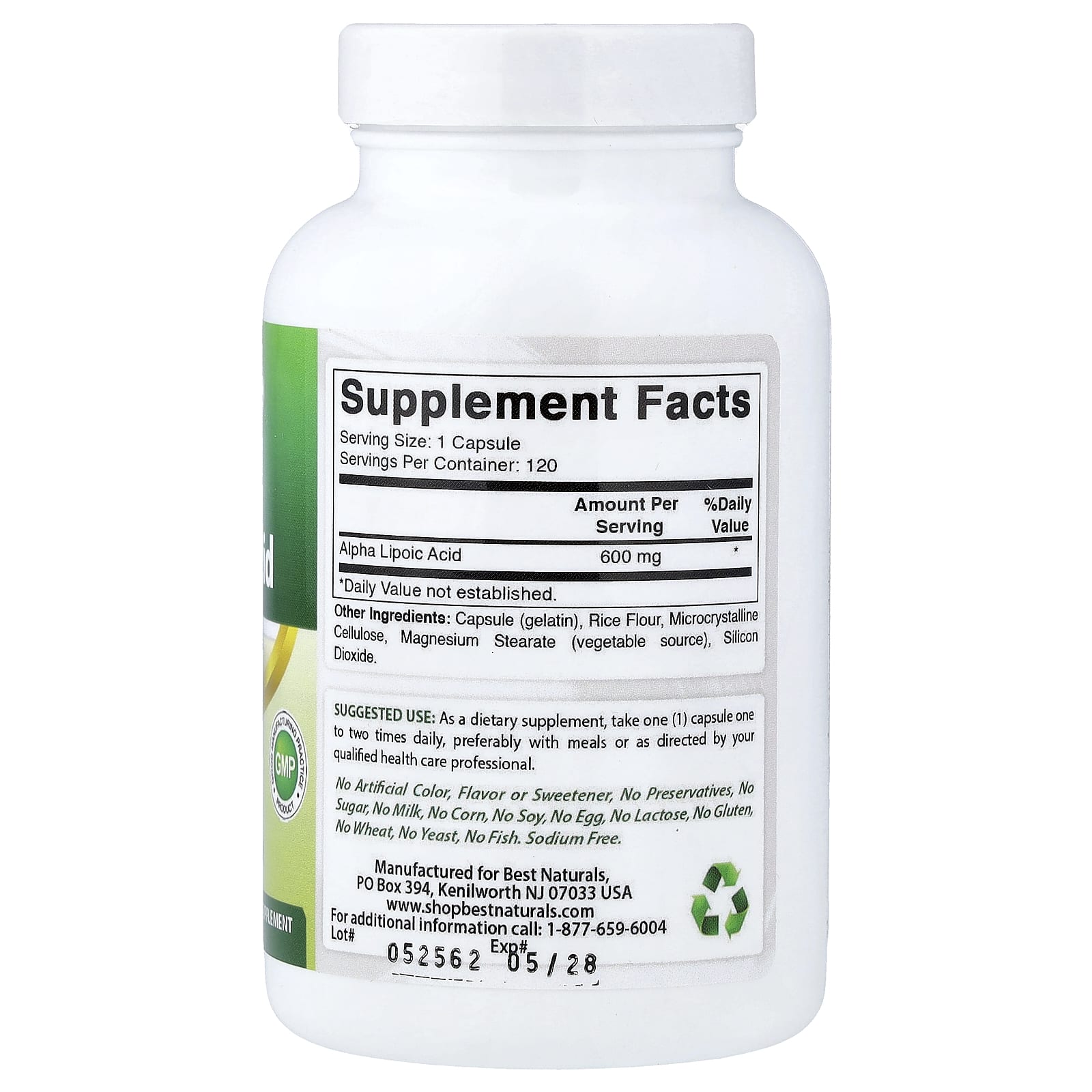 Альфа-липоевая кислота Best Naturals, 600 мг, 120 капсул — фото 2