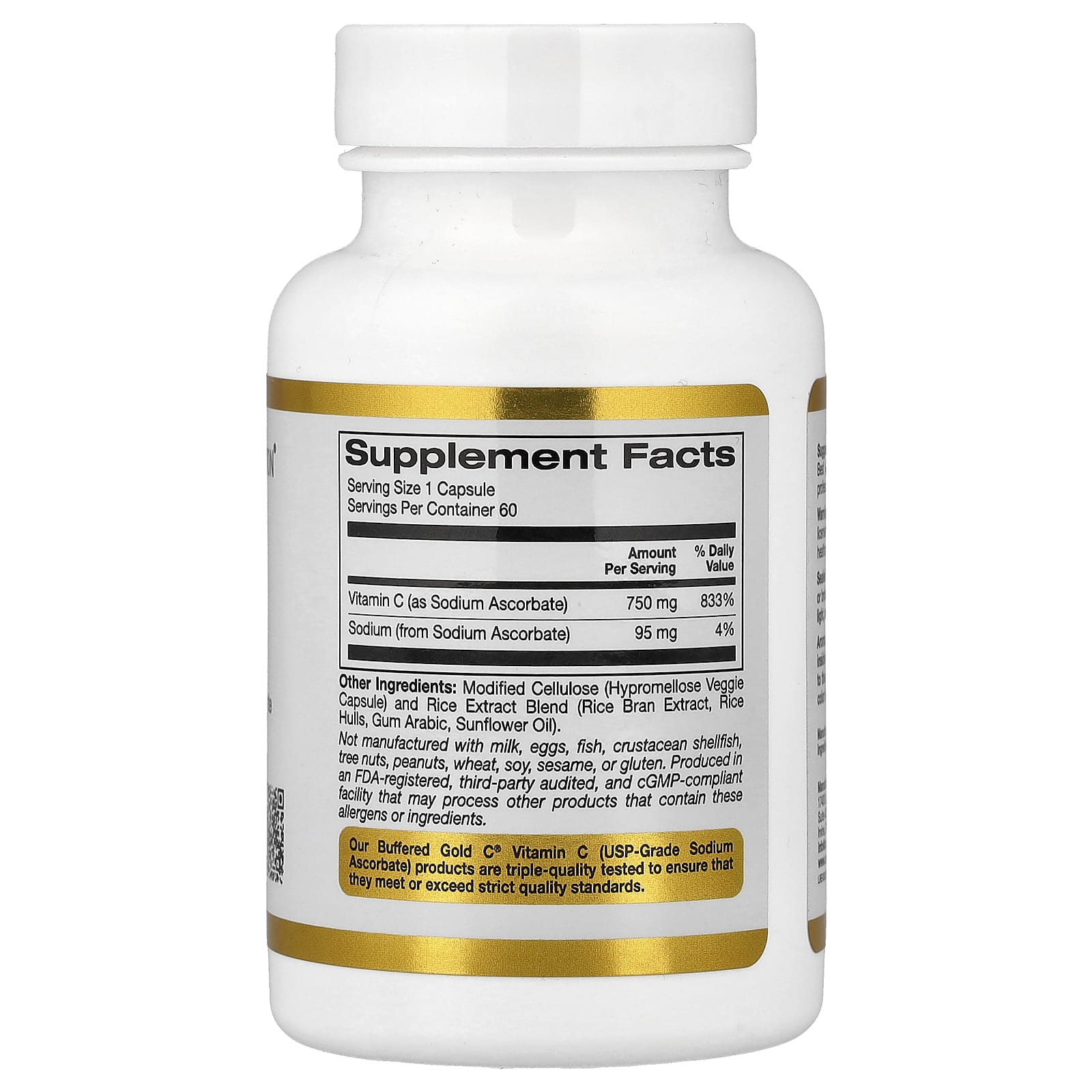 Витамин C California Gold Nutrition Buffered Gold C® GOLD Standard Sodium Ascorbate ( ), 60 растительных капсул — фото 4