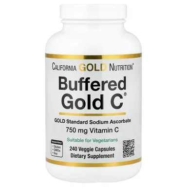 Фото товара: Витамин C California Gold Nutrition Buffered Gold C® GOLD Standard Sodium Ascorbate ( ), 240 растительных капсул