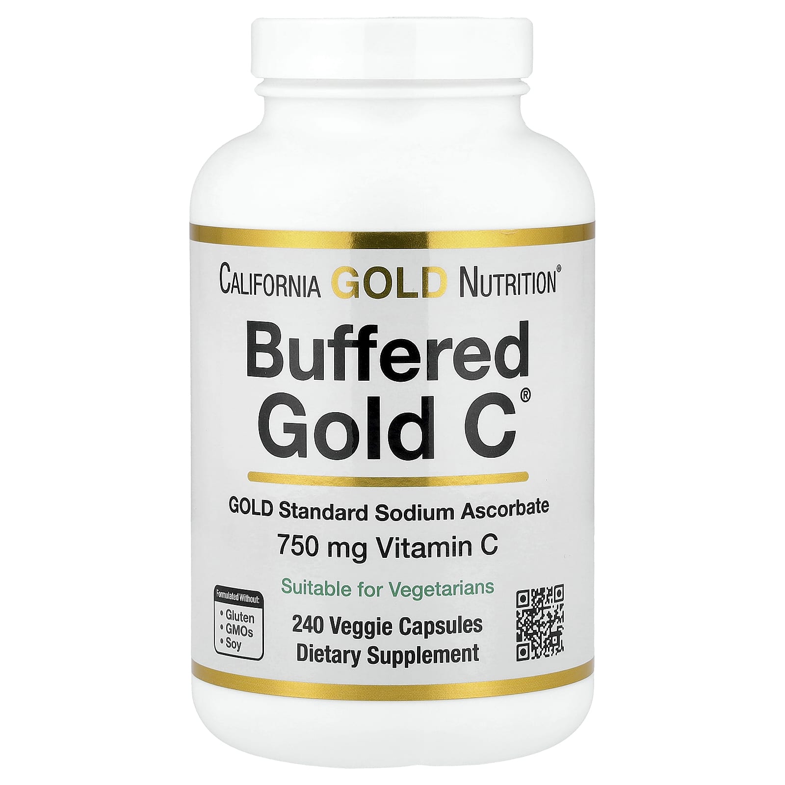 Витамин C California Gold Nutrition Buffered Gold C® GOLD Standard Sodium Ascorbate ( ), 240 растительных капсул — фото 4