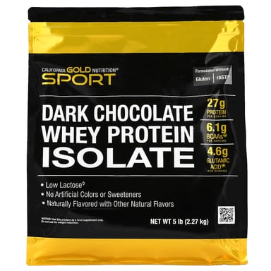 Темный шоколад California Gold Nutrition Sport Whey Protein Isolate, вкус «тёмный шоколад», 2.27 кг