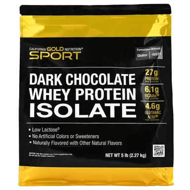 Фото товара: Темный шоколад California Gold Nutrition Sport Whey Protein Isolate, вкус «тёмный шоколад», 2.27 кг