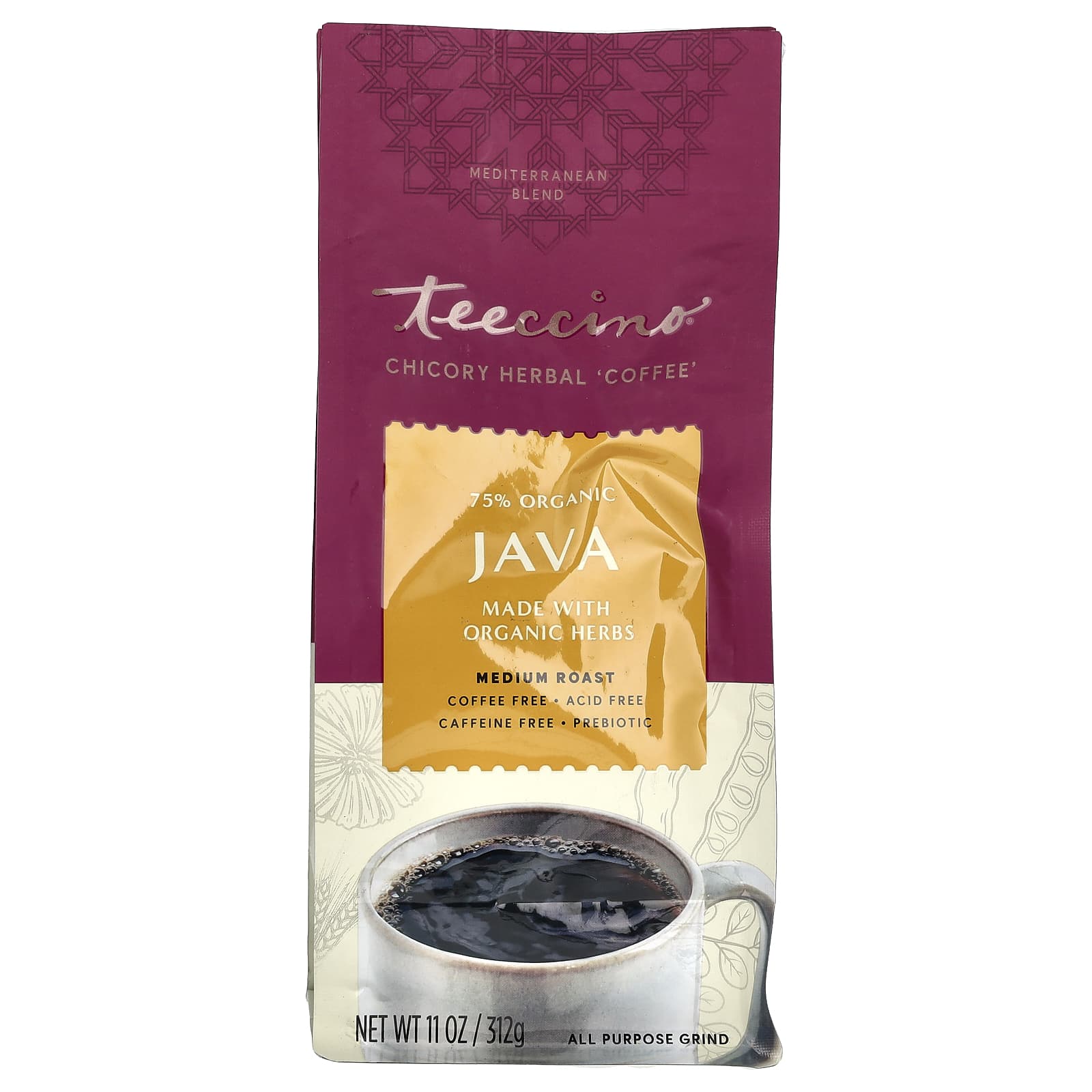 Кофе Teeccino Chicory Herbal Medium Roast, без кофеина, оттенок Java, 312 г