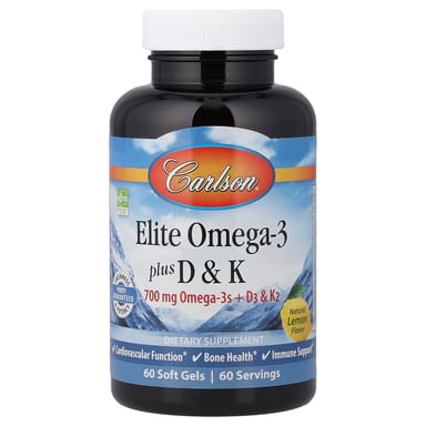 Омега-3 Carlson Elite Plus D & K, вкус Natural Lemon, 60 мягких капсул