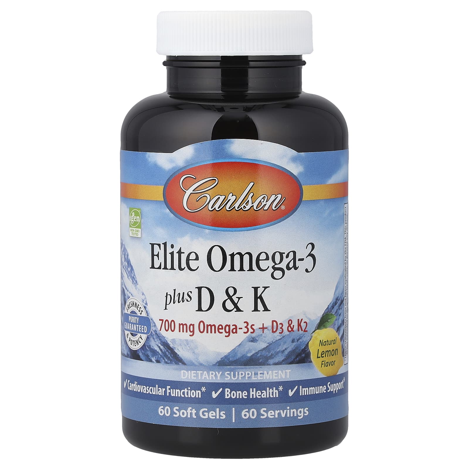Омега-3 Carlson Elite Plus D & K, вкус Natural Lemon, 60 мягких капсул