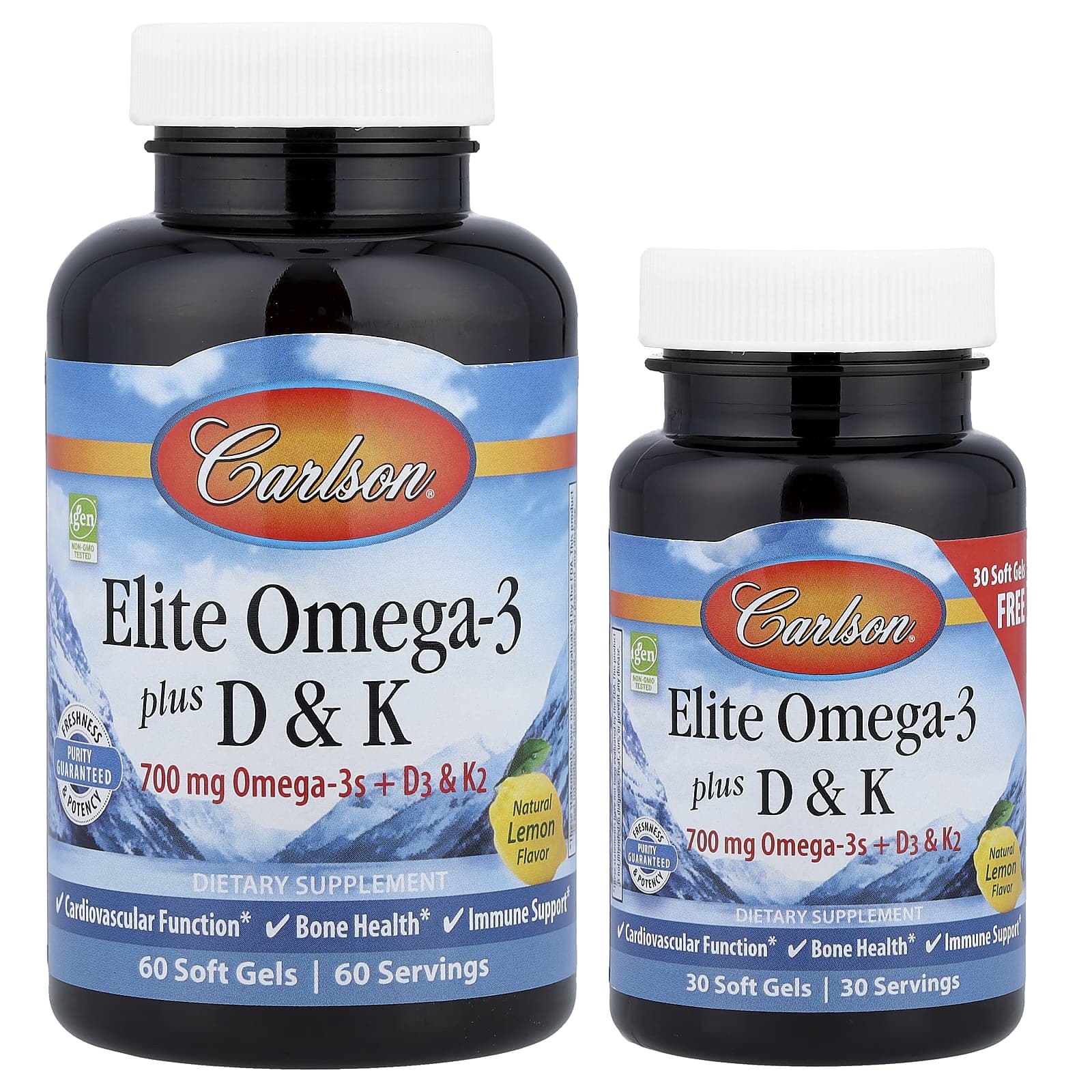 Омега-3 Carlson Elite Plus D & K, вкус Natural Lemon, 90 мягких капсул