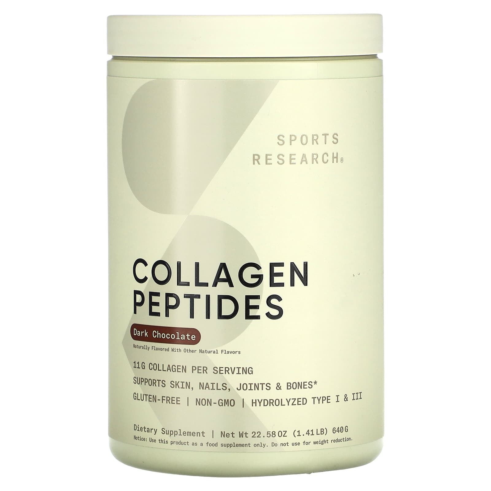 Темный шоколад Sports Research Collagen Peptides, вкус Dark Chocolate, 640 г, 1.