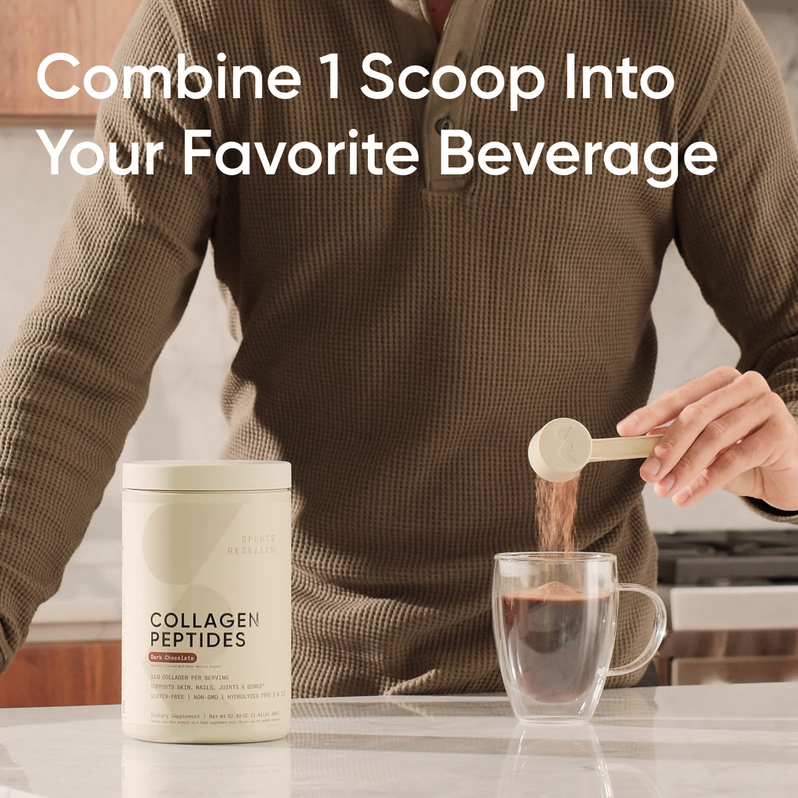 Темный шоколад Sports Research Collagen Peptides, вкус Dark Chocolate, 640 г, 1. — фото 4