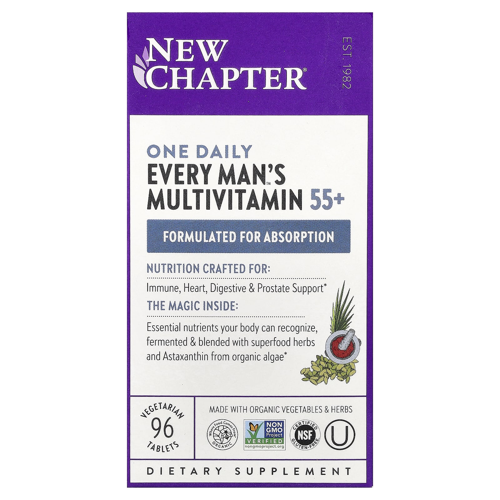 Мужские мультивитамины New Chapter One Daily Every Man's™ Multivitamin 55+, 96 растительных таблеток — фото 5
