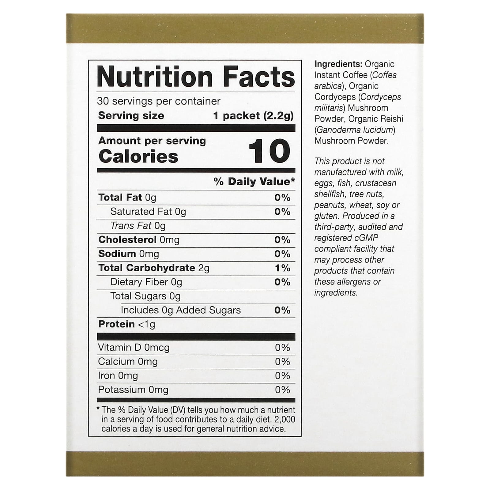 Растворимый кофе California Gold Nutrition CafeCeps Certified Organic with Cordyceps and Reishi Mushroom Powder, оттенок 30 Packets, 2.2 г, саше — фото 4