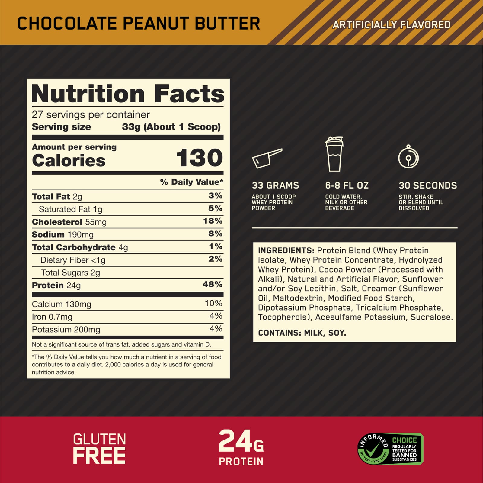 Сывороточный протеин Optimum Nutrition Gold Standard®, вкус Chocolate Peanut Butter, 907 г