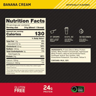 Сывороточный протеин Optimum Nutrition Gold Standard® Protein, вкус Banana Cream, 907 г
