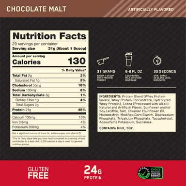Сывороточный протеин Optimum Nutrition Gold Standard® Protein, вкус Chocolate Malt, 907 г