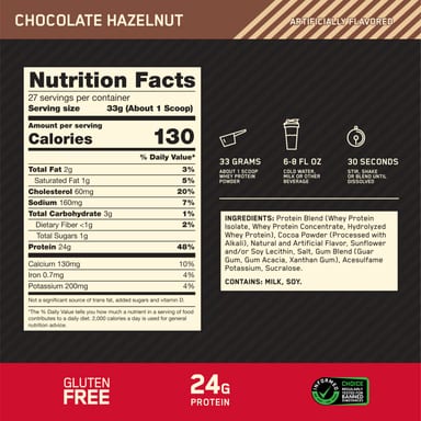 Сывороточный протеин Optimum Nutrition Gold Standard® Protein, вкус Chocolate Hazelnut, 907 г
