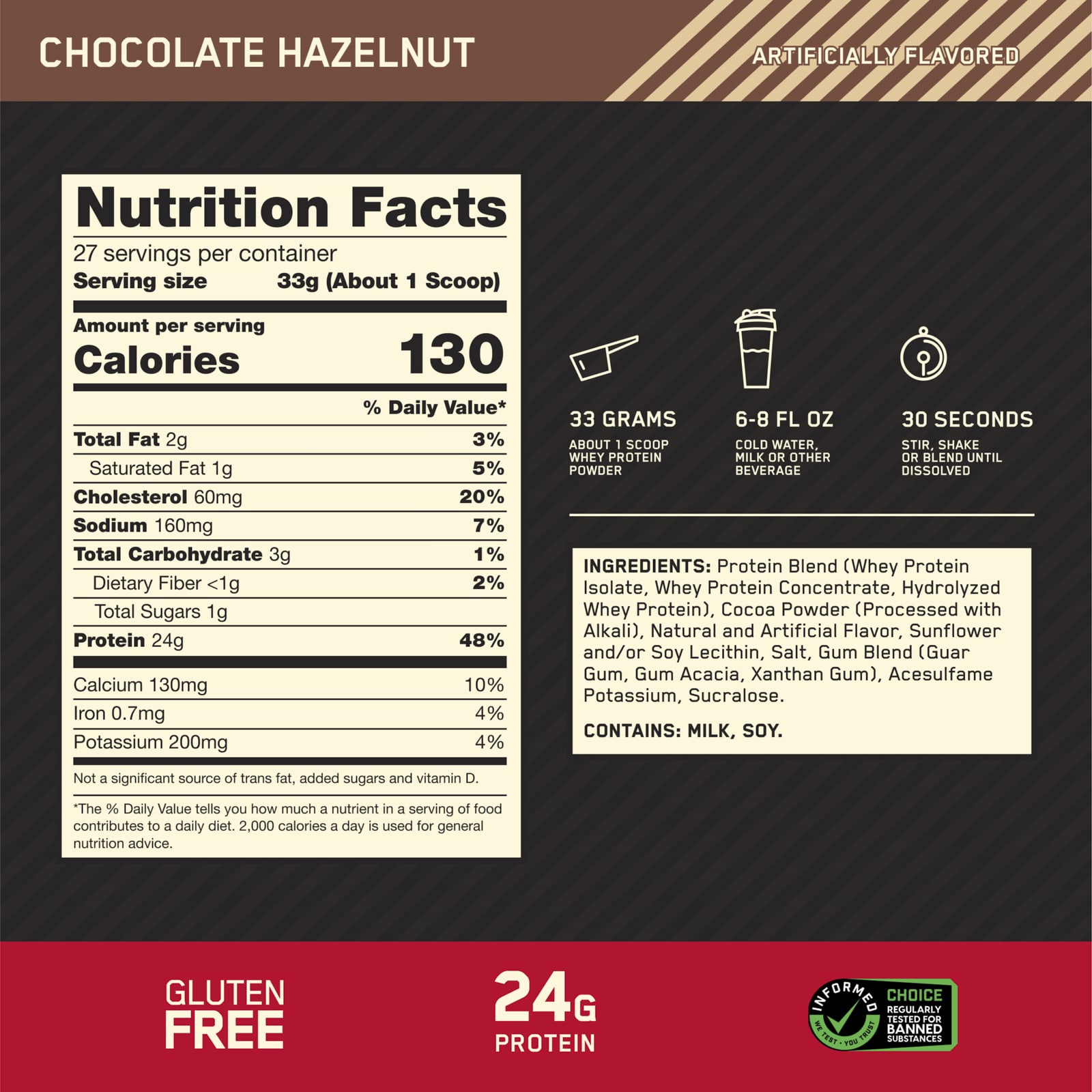 Сывороточный протеин Optimum Nutrition Gold Standard® Protein, вкус Chocolate Hazelnut, 907 г