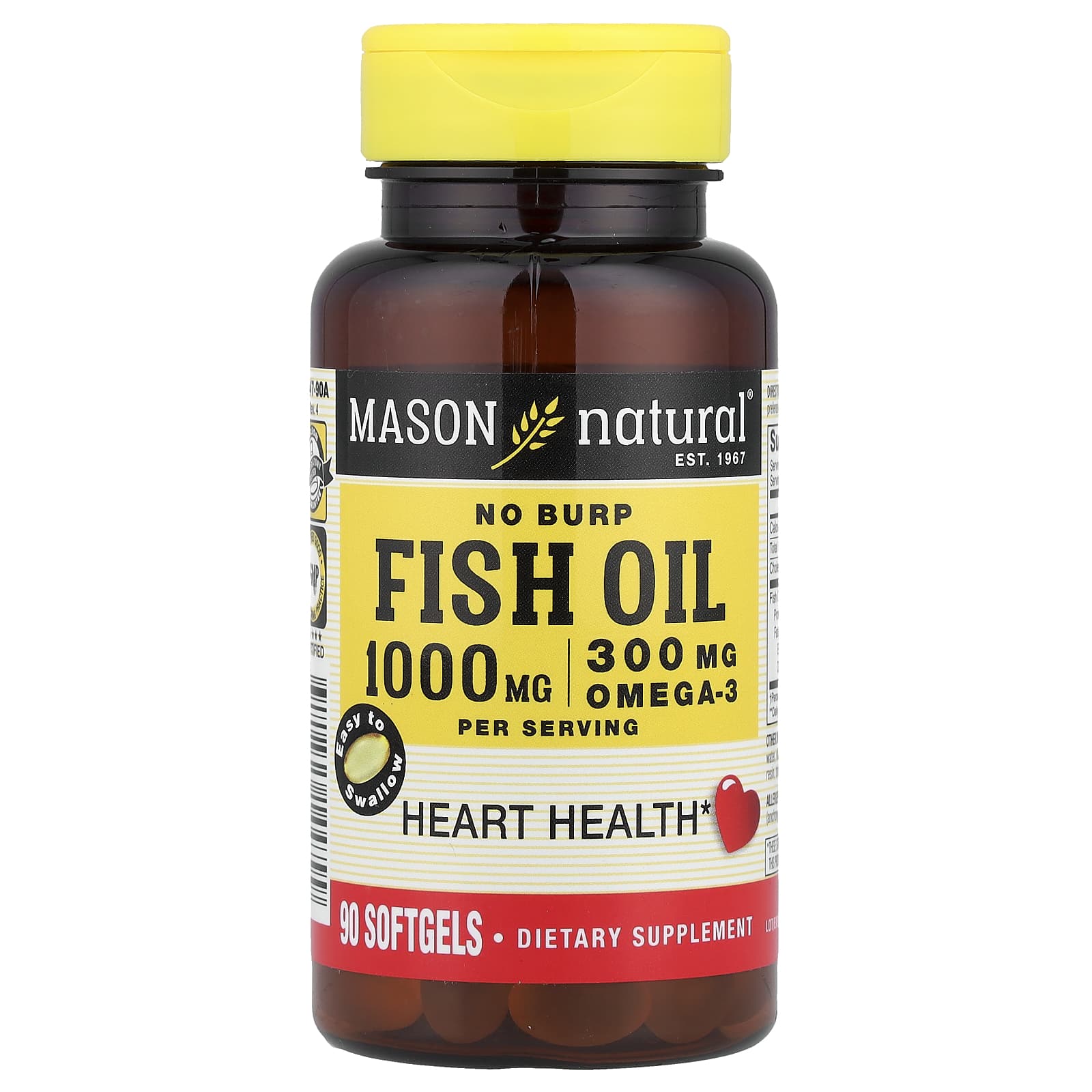 Рыбий жир Mason Natural No Burp, 500 мг, 90 мягких капсул