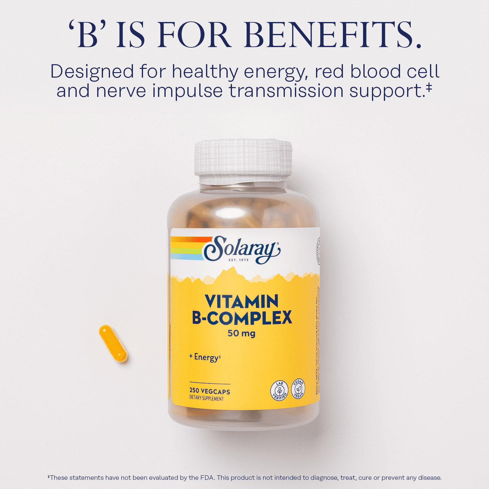 Комплекс витаминов B Solaray Vitamin B-Complex, 50 мг, 250 растительных капсул — фото 3