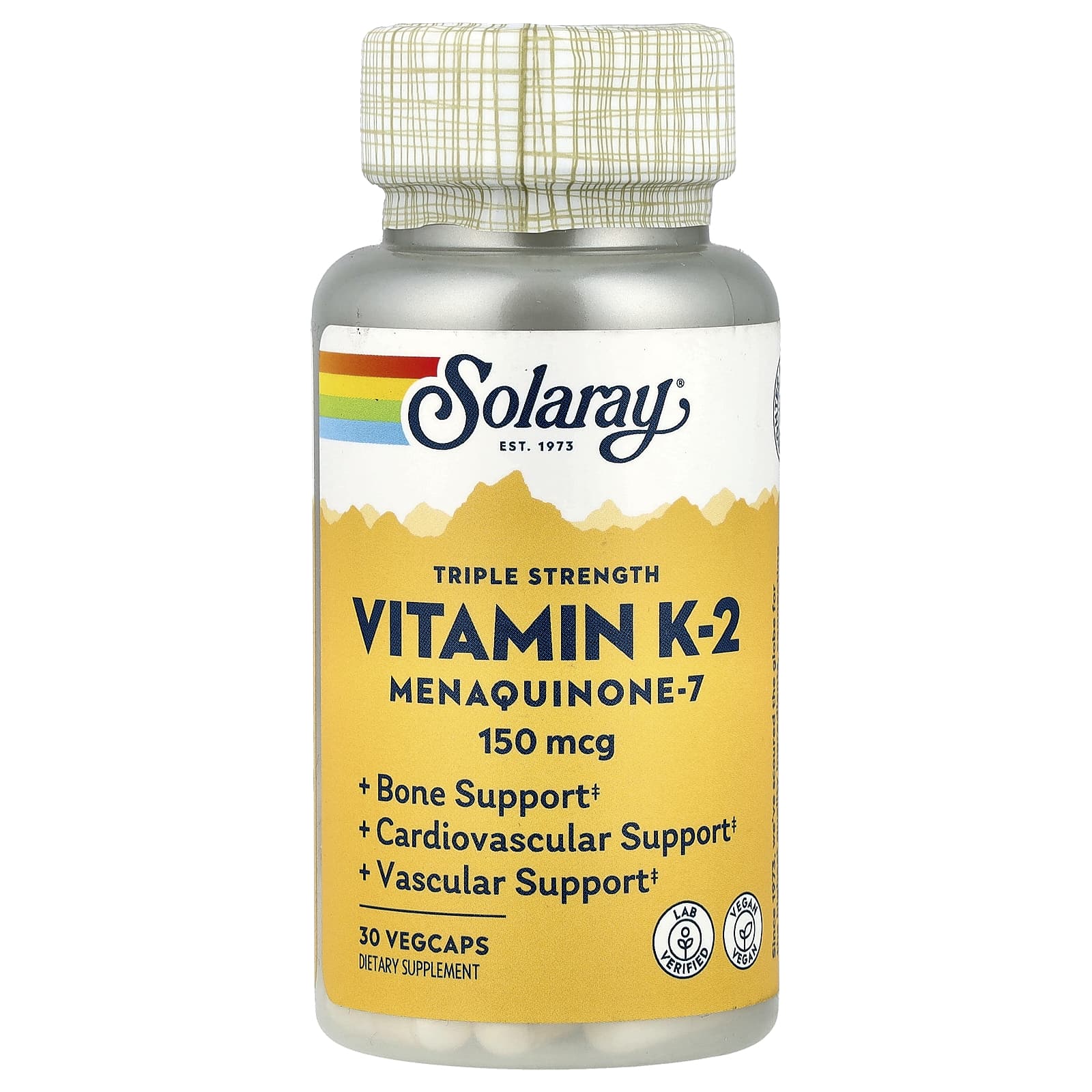 Витамин K Solaray Triple Strength -2 Menaquinone-7, 150 мкг, 30 растительных капсул