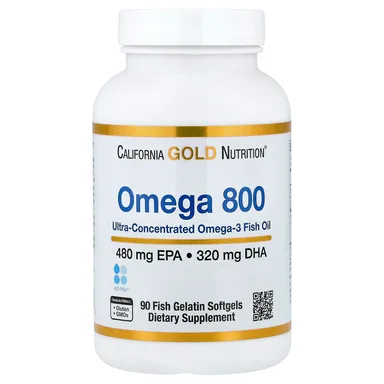 Фото товара: Рыбий жир California Gold Nutrition Omega 800 Ultra-Concentrated Omega-3 kd-pur Triglyceride Form, 1000 мг, мягкие капсулы