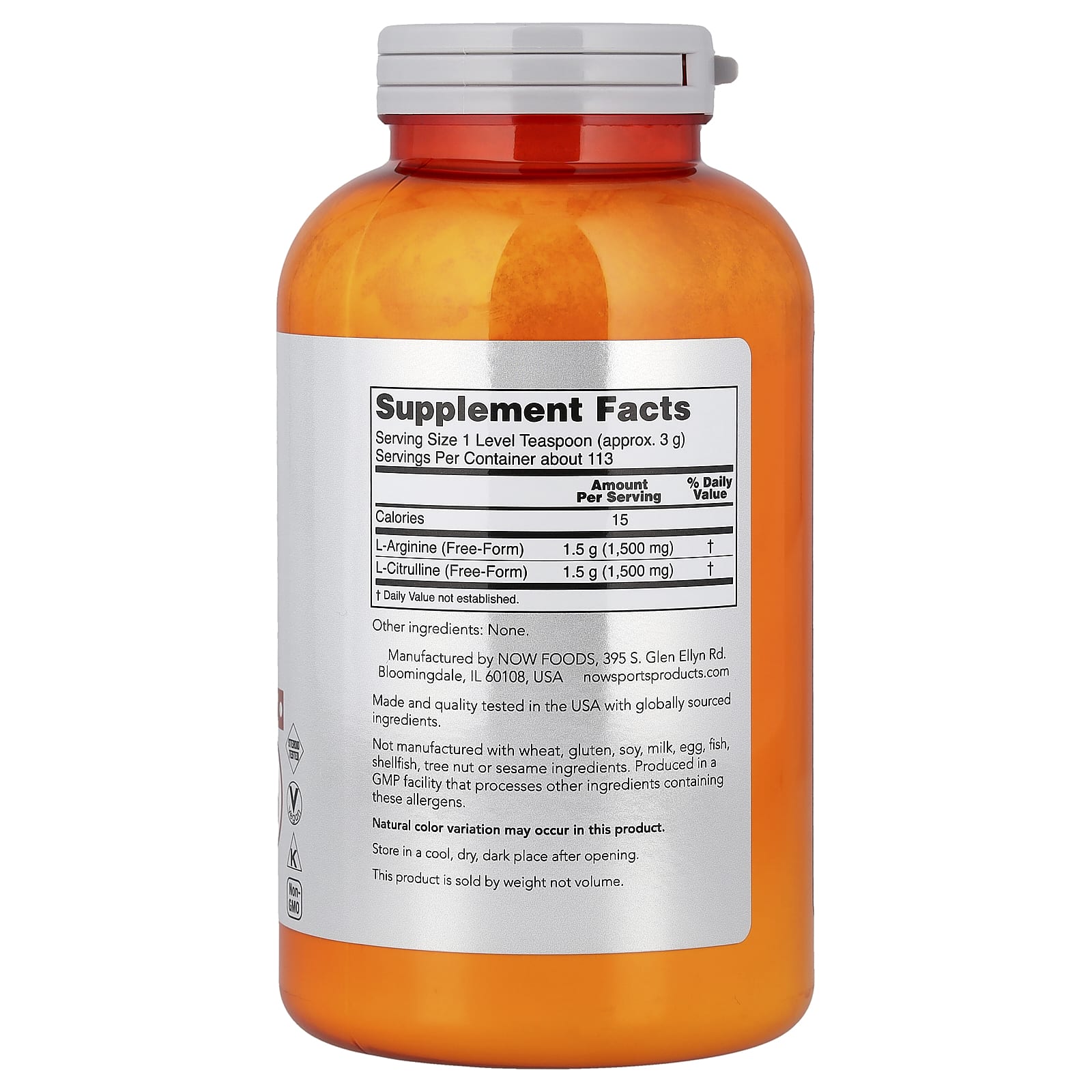 Порошок NOW Foods Sports Arginine & Citrulline, 340 г — фото 2