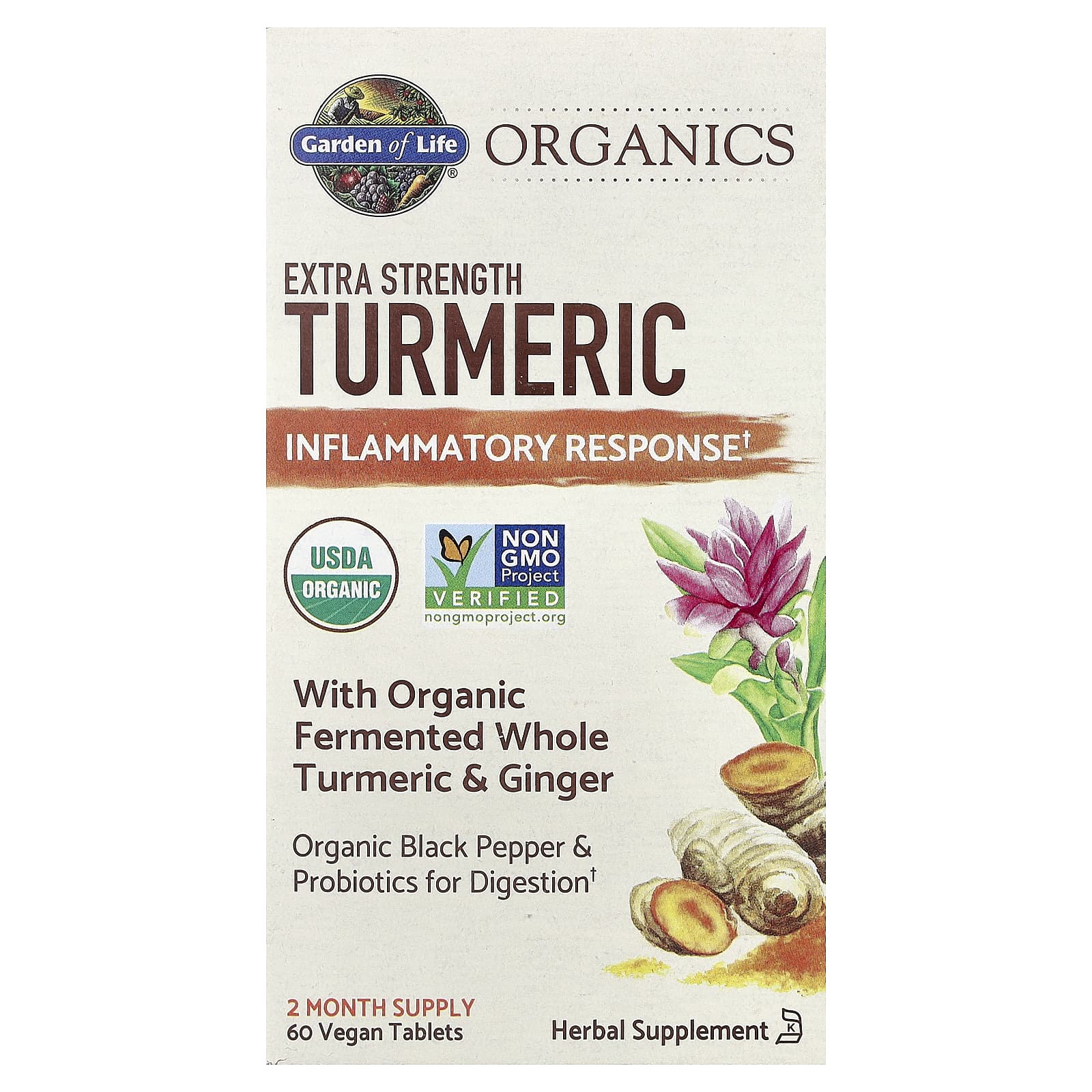 Куркума Garden of Life Organics Inflammatory Response 60 Vegan Tablets, таблетки — фото 2