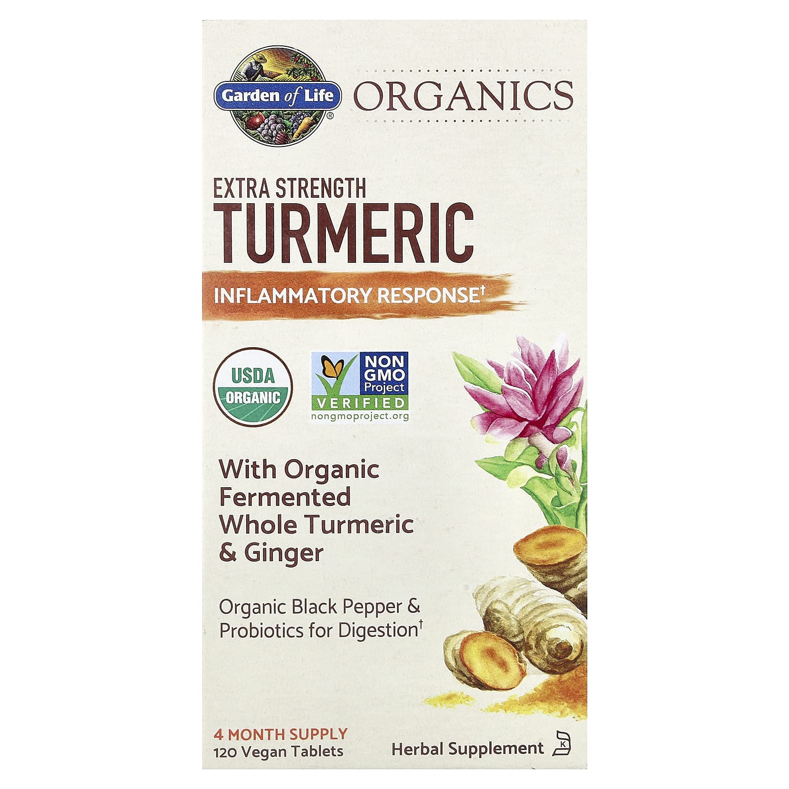 Куркума Garden of Life Organics Inflammatory Response 120 Vegan Tablets, таблетки — фото 2