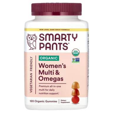 Женские мультивитамины SmartyPants Organic & Omegas Raspberries 120 Organic Gummies, вкус Lemon Lime and Grape, жевательные пастилки