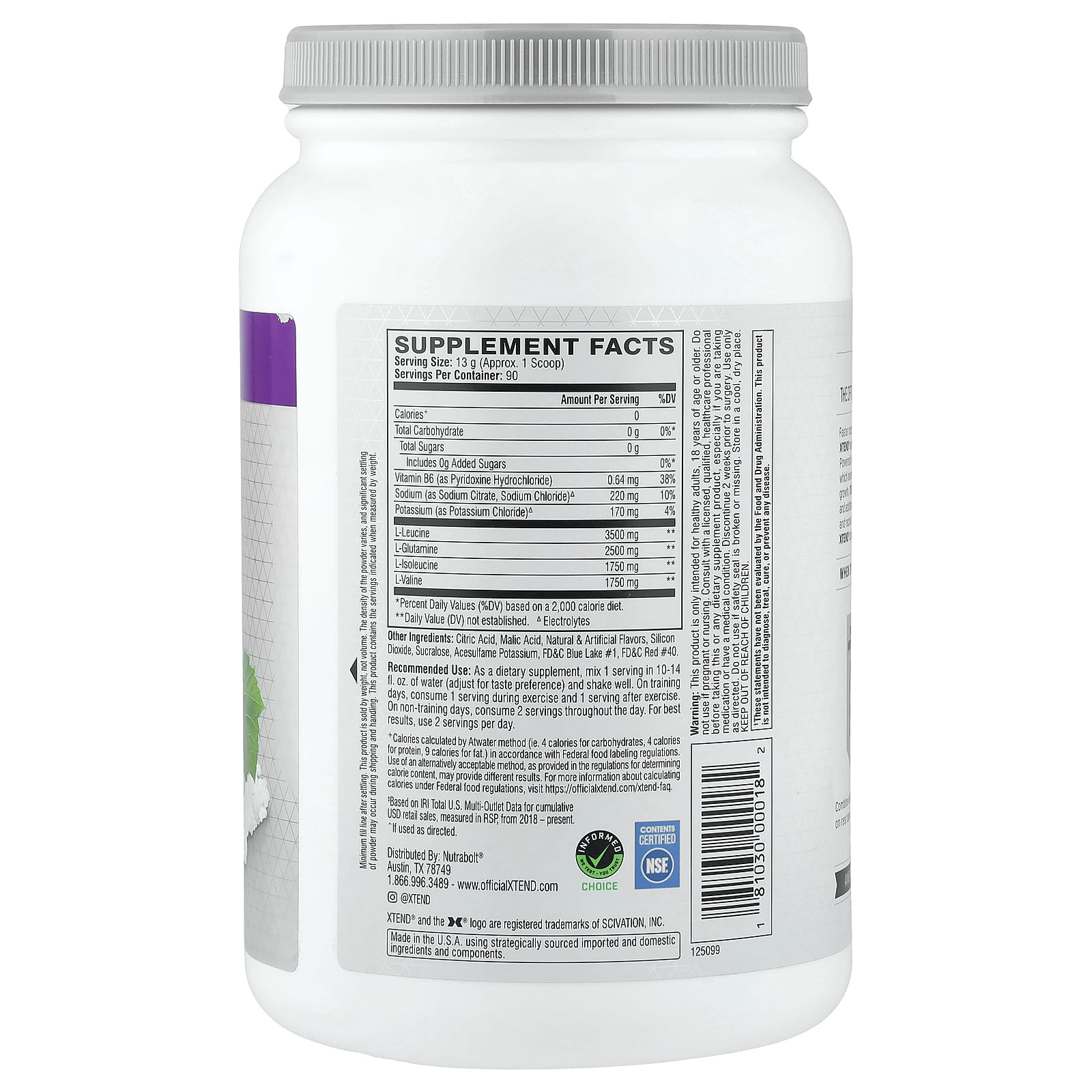 BCAA XTEND, вкус Glacial Grape, 7 г, 1.17 кг — фото 2