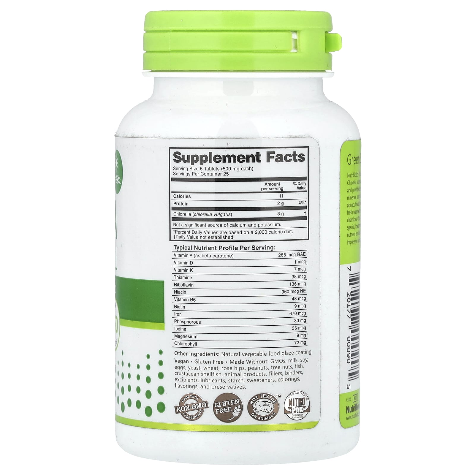 Хлорелла NutriBiotic Super Greens, 500 мг, таблетки — фото 2