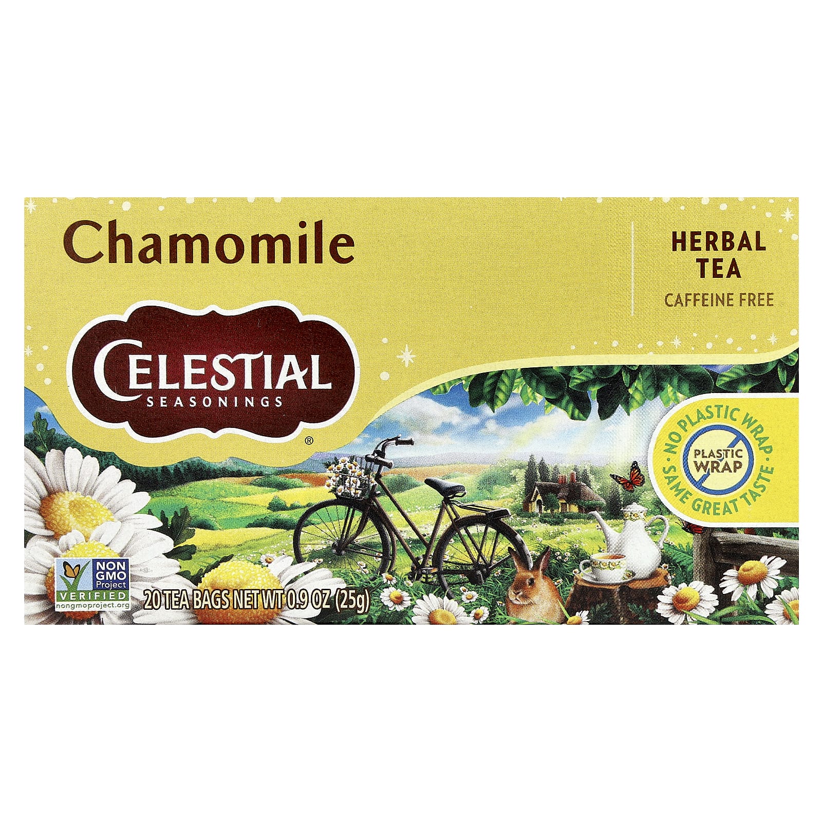 Травяной чай Celestial Seasonings 20 Tea Bags, без кофеина, оттенок Chamomile, 25 г, чайные пакетики — фото 2