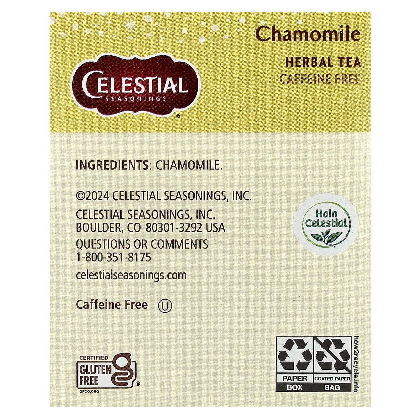 Травяной чай Celestial Seasonings 20 Tea Bags, без кофеина, оттенок Chamomile, 25 г, чайные пакетики — фото 3