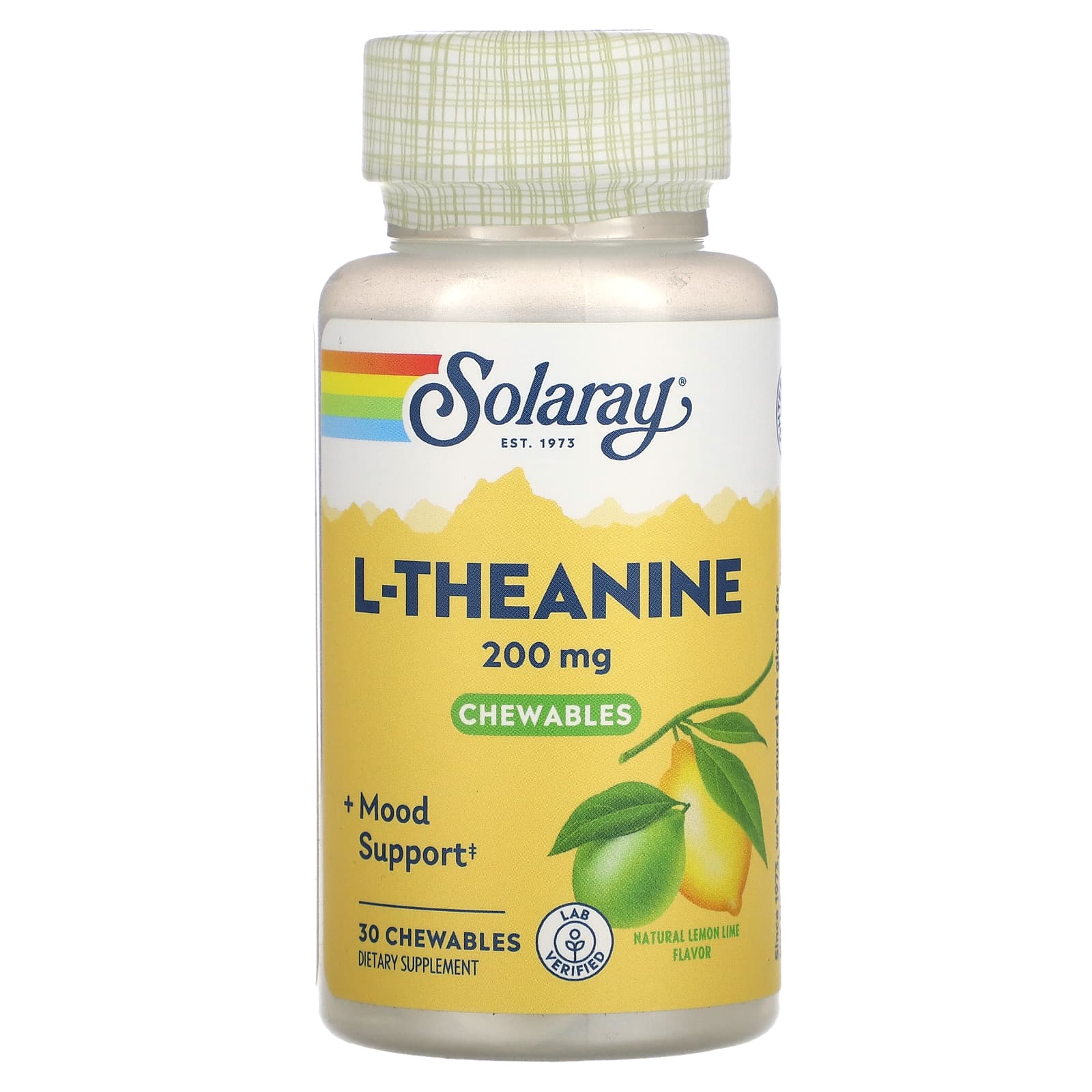 L-теанин Solaray L-Theanine, вкус Natural Lemon-Lime, 200 мг, 30 жевательных таблеток