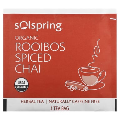 Травяной чай Dr. Mercola Solospring® Organic Rooibos Spiced Chai 18 Tea Bags, без кофеина, 36 г, чайные пакетики