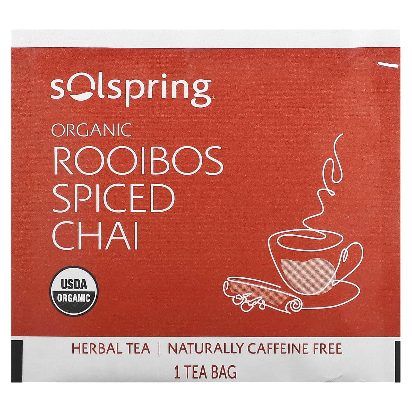 Травяной чай Dr. Mercola Solospring® Organic Rooibos Spiced Chai 18 Tea Bags, без кофеина, 36 г, чайные пакетики