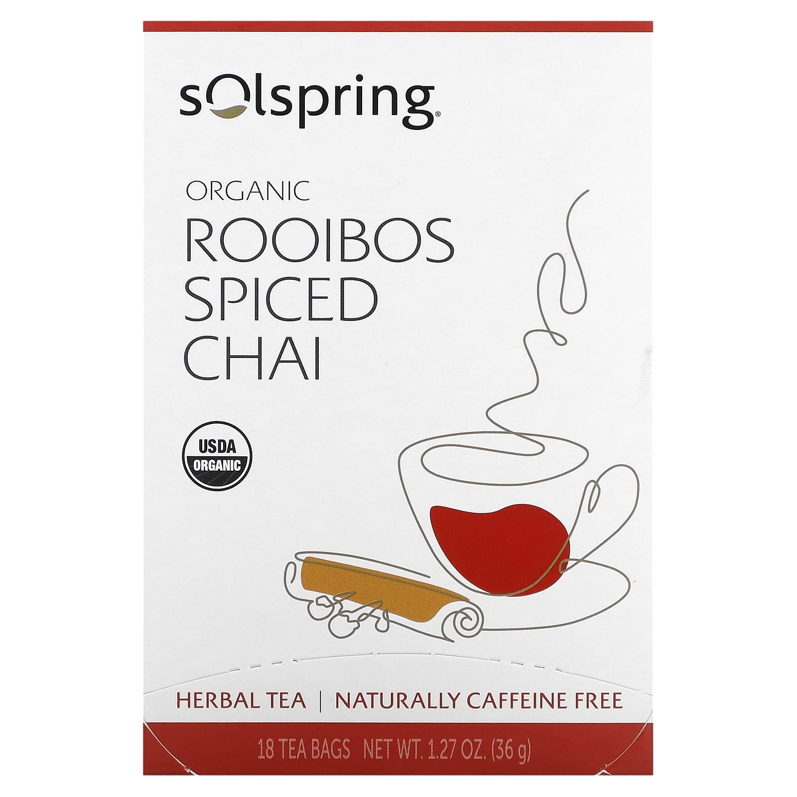 Травяной чай Dr. Mercola Solospring® Organic Rooibos Spiced Chai 18 Tea Bags, без кофеина, 36 г, чайные пакетики — фото 2