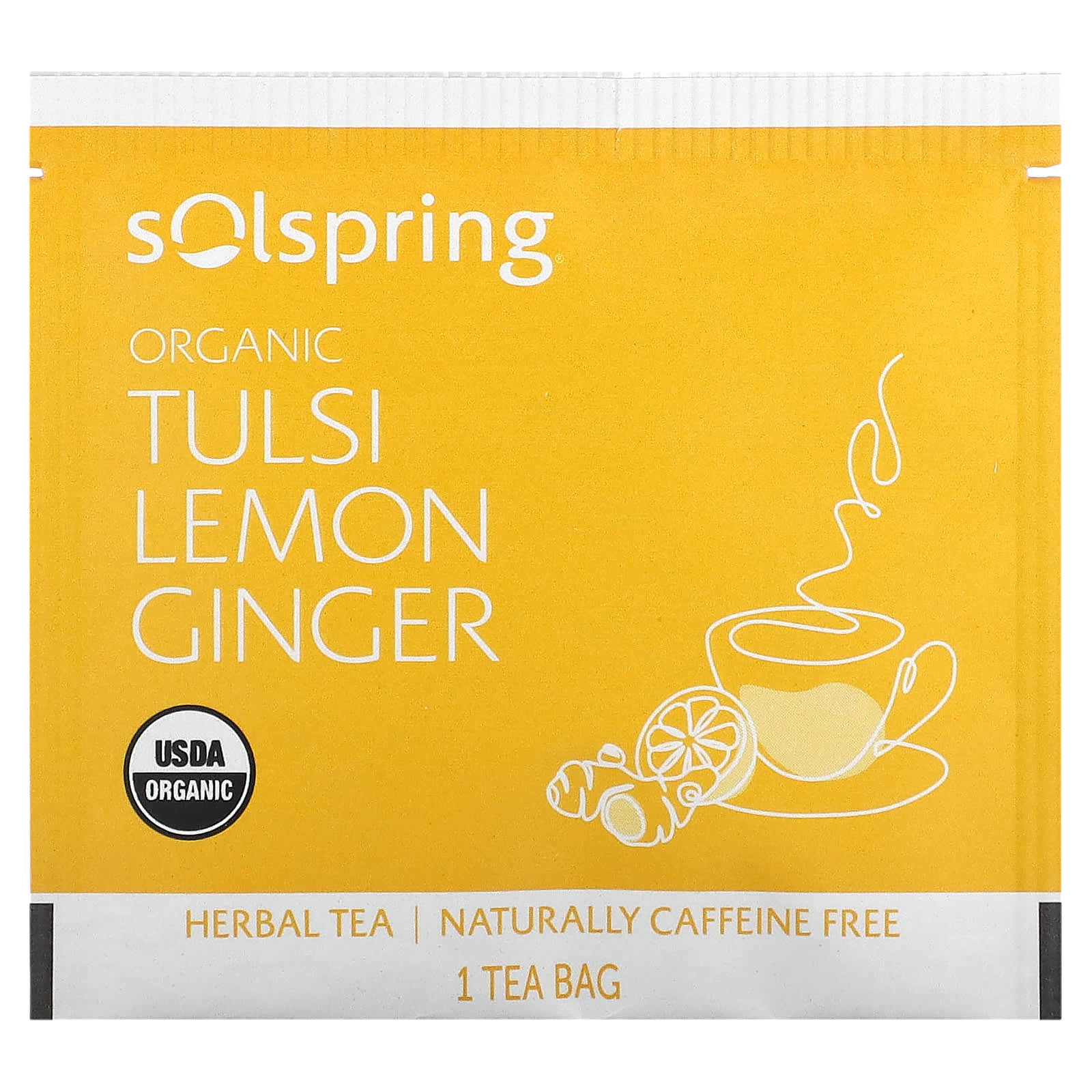 Травяной чай Dr. Mercola Solspring® Organic 18 Tea Bags, без кофеина, вкус Tulsi Lemon Ginger, 36 г, чайные пакетики