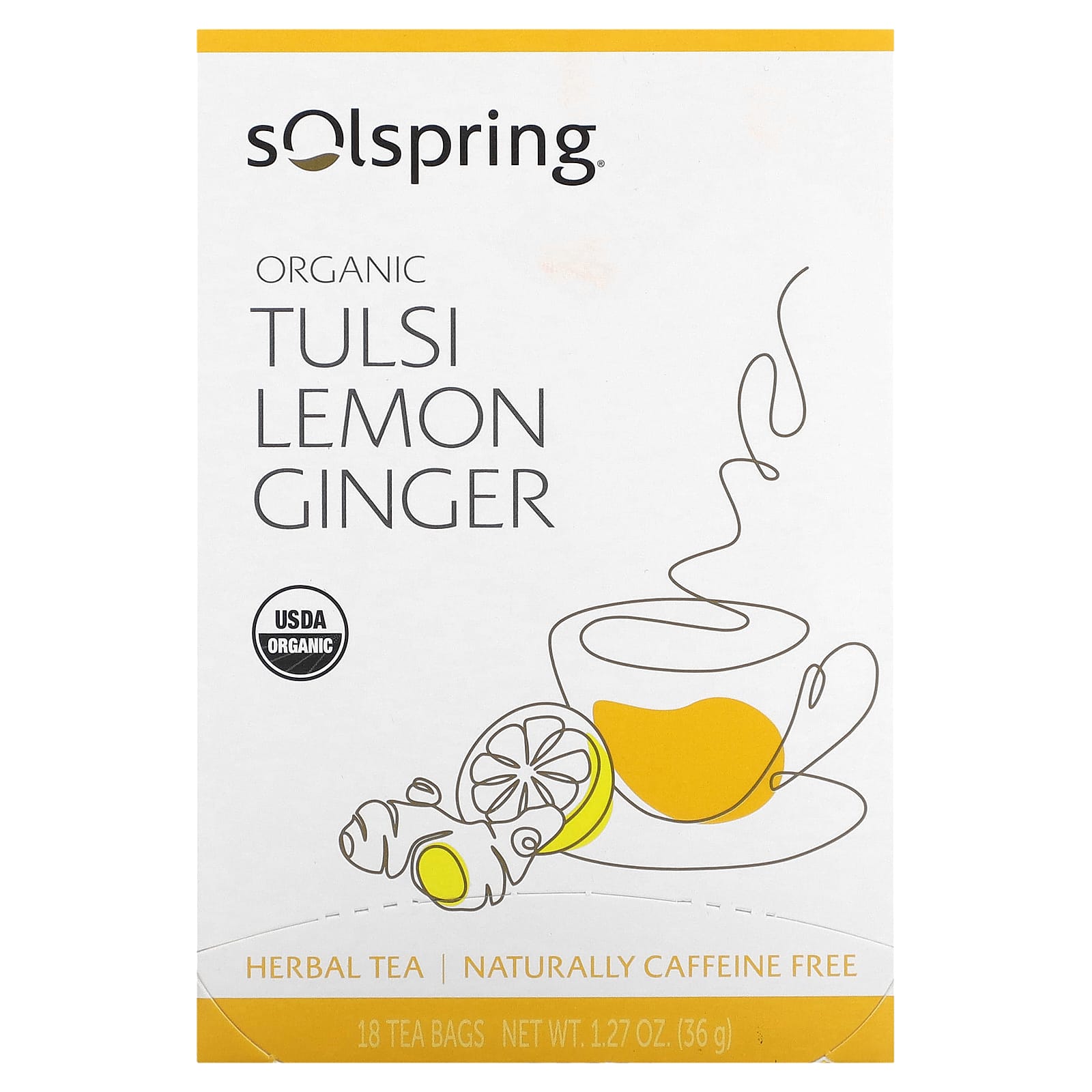 Травяной чай Dr. Mercola Solspring® Organic 18 Tea Bags, без кофеина, вкус Tulsi Lemon Ginger, 36 г, чайные пакетики — фото 2