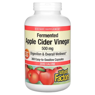 Яблочный уксус Natural Factors 360 Easy-to -Swallow Capsules, вкус Fermented Apple Cider Vinegar, 500 мг, капсулы