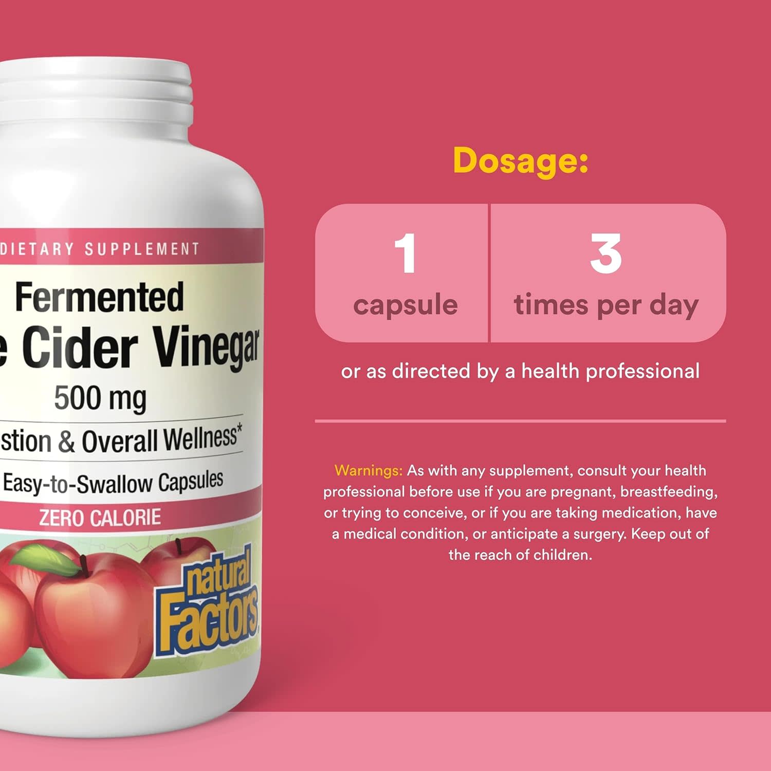Яблочный уксус Natural Factors 360 Easy-to -Swallow Capsules, вкус Fermented Apple Cider Vinegar, 500 мг, капсулы — фото 4
