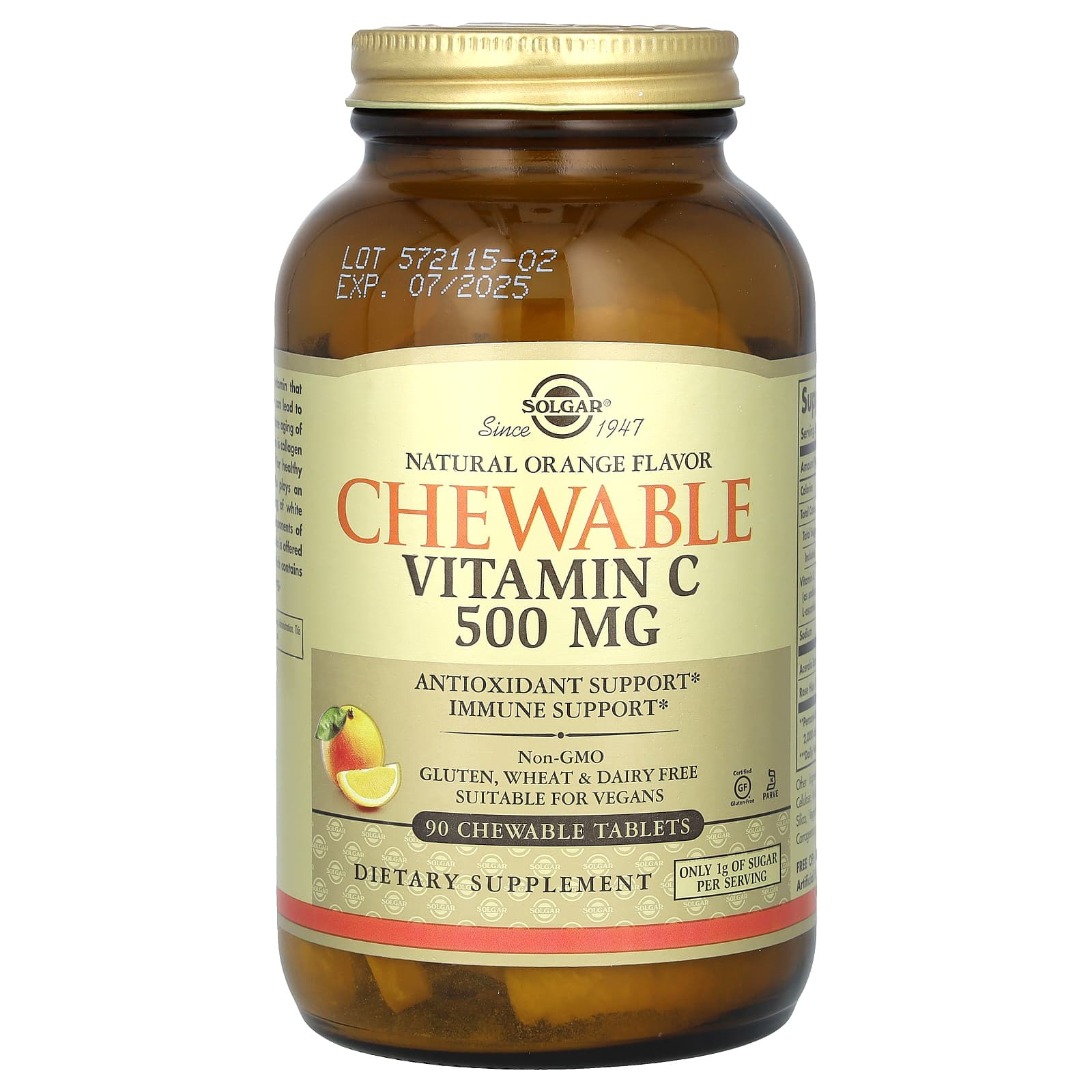 Витамин C Solgar Chewable, вкус Natural Orange, 500 мг, 90 жевательных таблеток