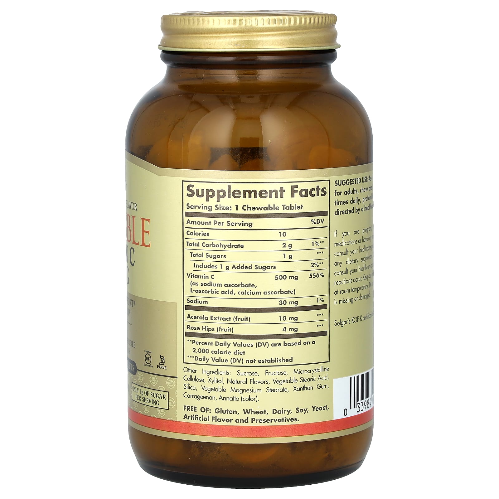 Витамин C Solgar Chewable, вкус Natural Orange, 500 мг, 90 жевательных таблеток — фото 2