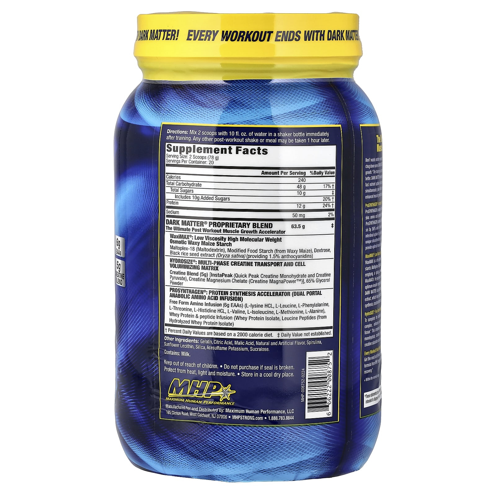Восстановление после тренировки MHP DARK MATTER® Post-Workout Muscle Growth Accelerator, вкус Blue Raspberry, 560 г — фото 2