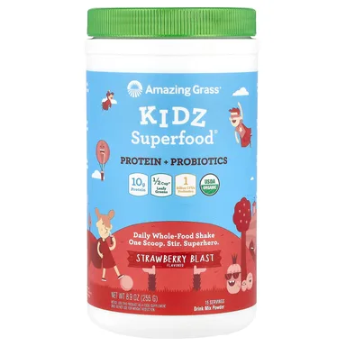 Фото товара: Пробиотик Amazing Grass Kidz Superfood® Protein Strawberry Blast, 255 г
