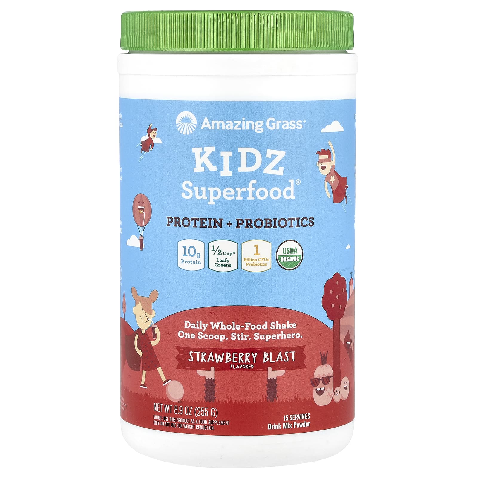 Пробиотик Amazing Grass Kidz Superfood® Protein Strawberry Blast, 255 г