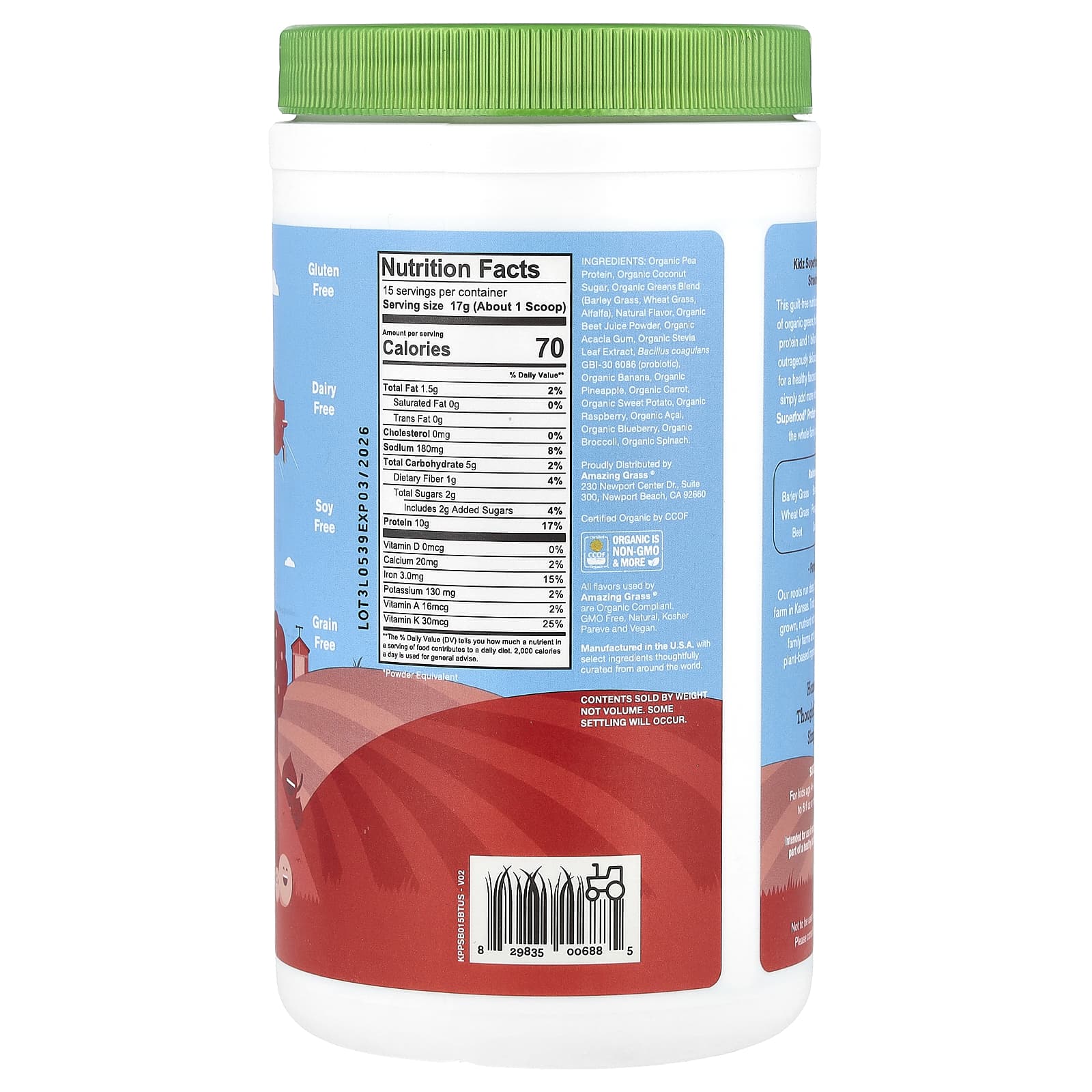 Пробиотик Amazing Grass Kidz Superfood® Protein Strawberry Blast, 255 г — фото 2