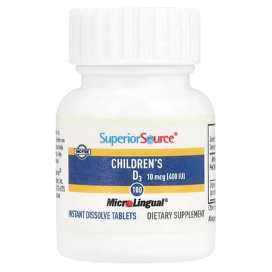 Детский Superior Source D3, 10 мкг (400 МЕ), 100 быстрорастворимых таблеток MicroLingual