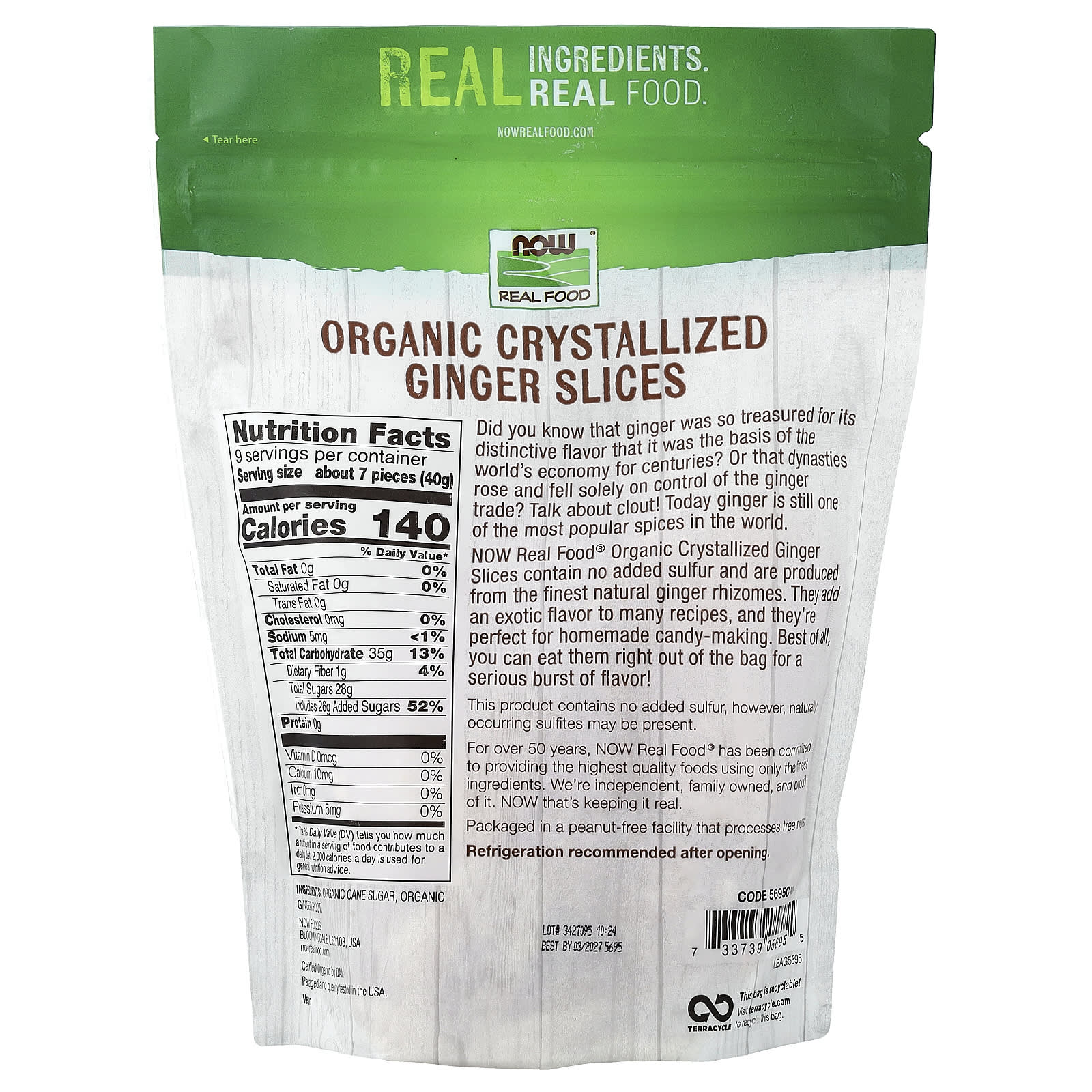 Имбирь NOW Foods Real Food Organic Crystallized Slices, 340 г — фото 2