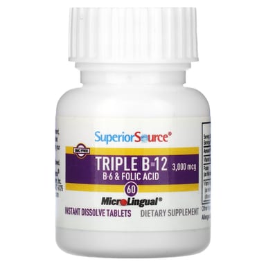 Фолиевая кислота Superior Source Triple B-12 B-6, 60 быстрорастворимых таблеток MicroLingual